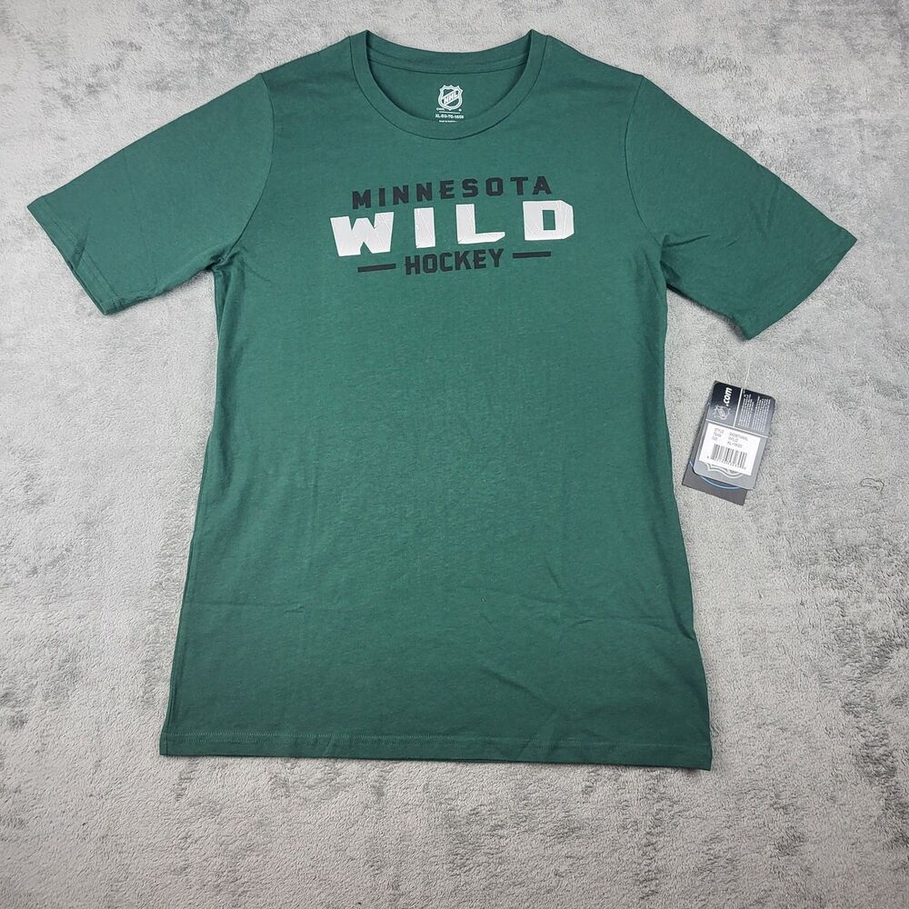 NEW Boy’s Youth Minnesota Wild NHL Short Sleeve Shirt Logo Hockey Size XLarge